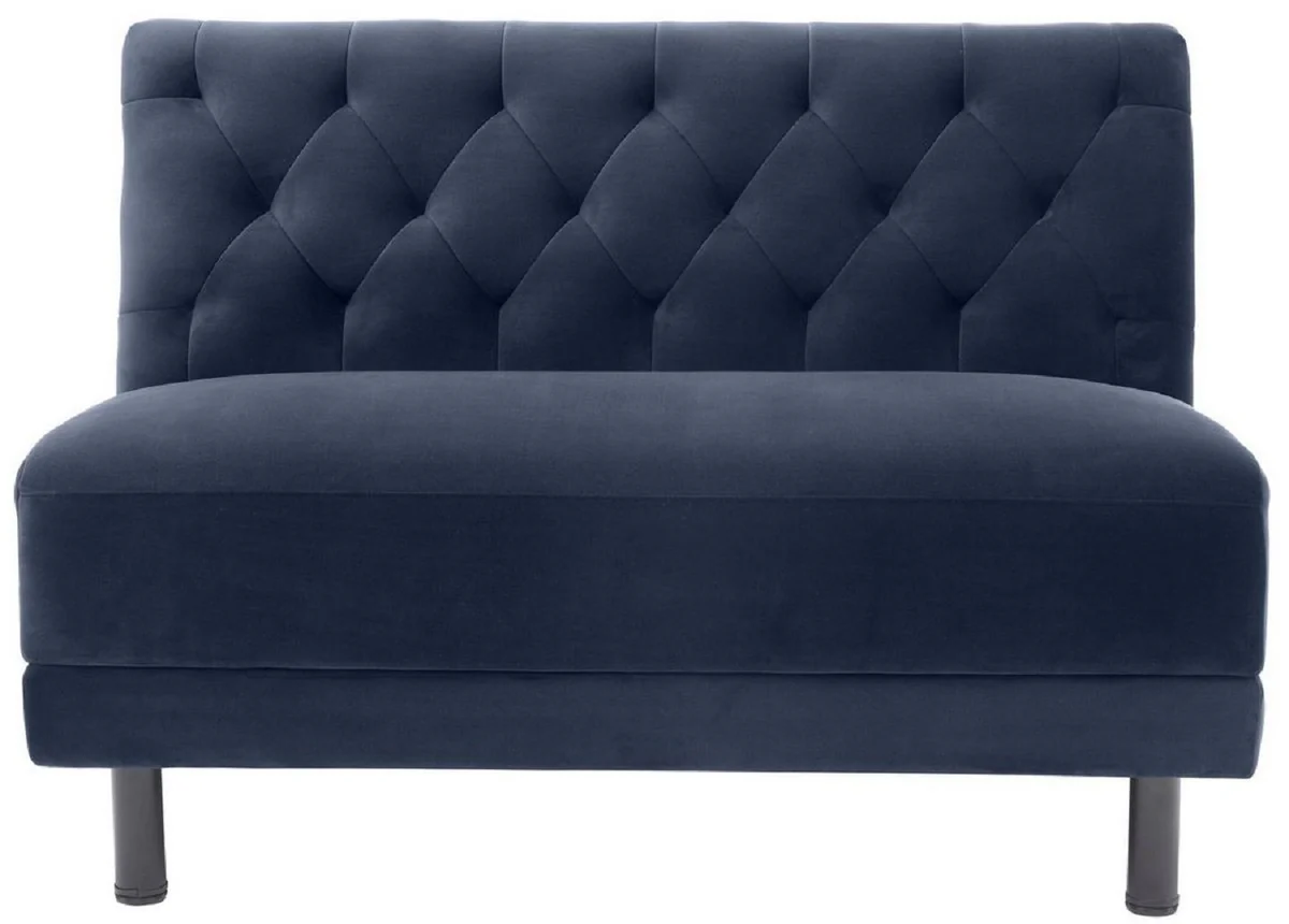 Luxus Chesterfield Couch Mitternachtsblau / Schwarz 121 x 75 x H. 85 cm - Wohnzimmer Sofa mit edlem Samtstoff - Luxus Kollektion