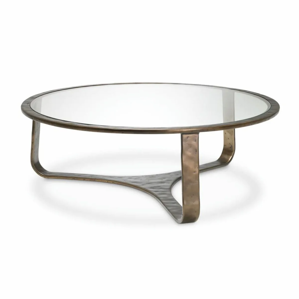 Luxus Aluminium Couchtisch mit Glasplatte Bronze Ø 102 cm - Wohnzimmer Möbel