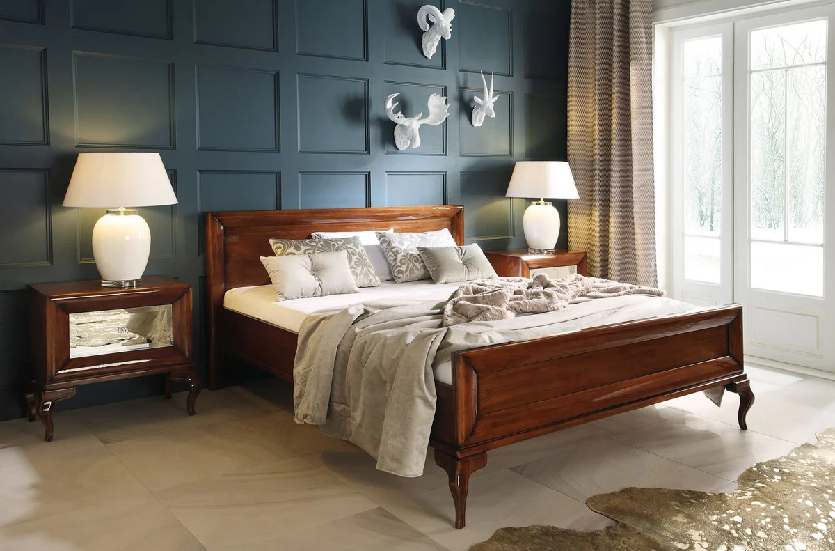 Luxus Art Deco Nachttisch Hochglanz Braun 70 x 42 x H. 65 cm - Verspiegelter Beistelltisch mit Schublade - Luxus Schlafzimmer Möbel - Luxus Art Deco Möbel