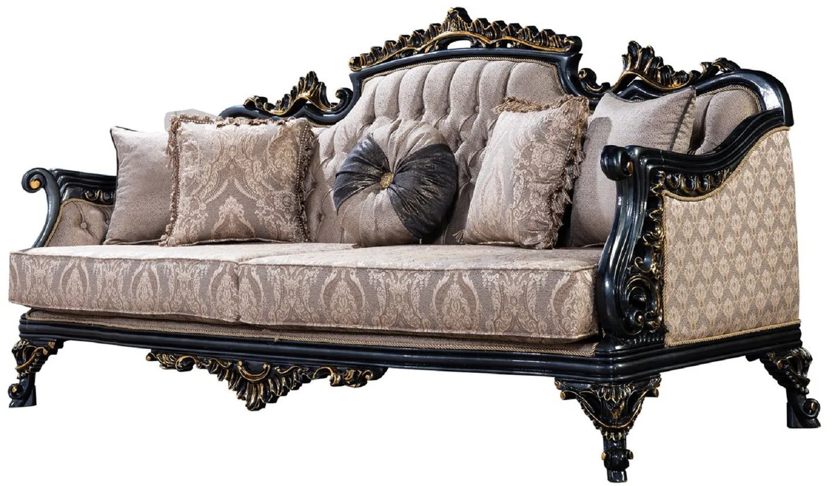 Luxus Barock Sofa Grau / Blau / Gold - Barockstil Wohnzimmer Sofa mit elegantem Muster - Luxus Wohnzimmer Möbel im Barockstil - Barock Möbel - Barock Einrichtung