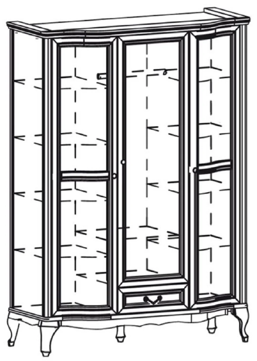 Luxus Jugendstil Schlafzimmerschrank Cremefarben 147,8 x 63,5 x H. 206 cm - Massivholz Kleiderschrank mit 3 Türen und Schublade - Barock & Jugendstil Schlafzimmer Möbel