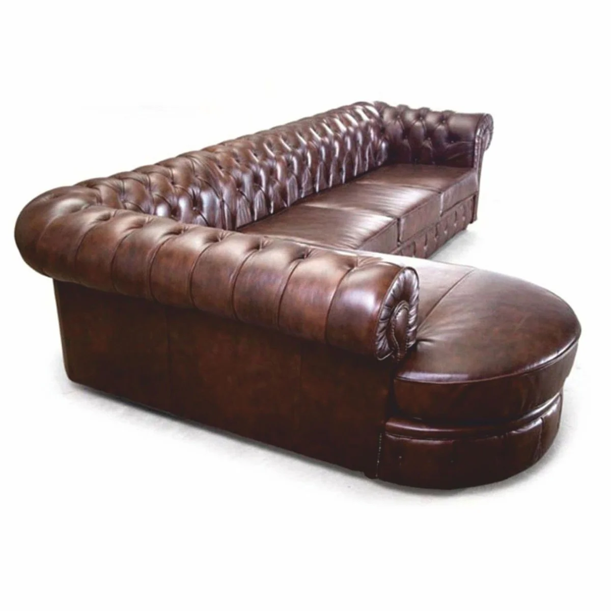 Luxus Chesterfield Leder Ecksofa Dunkelbraun 293 cm - Echtleder Möbel