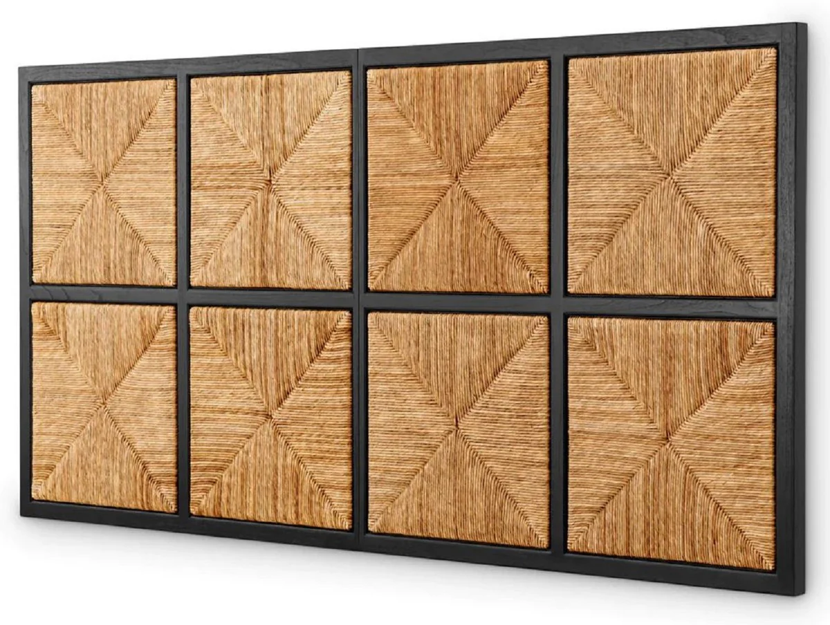 Luxus Bett-Kopfteil Naturfarben / Schwarz 290 cm - Luxus Schlafzimmer Möbel