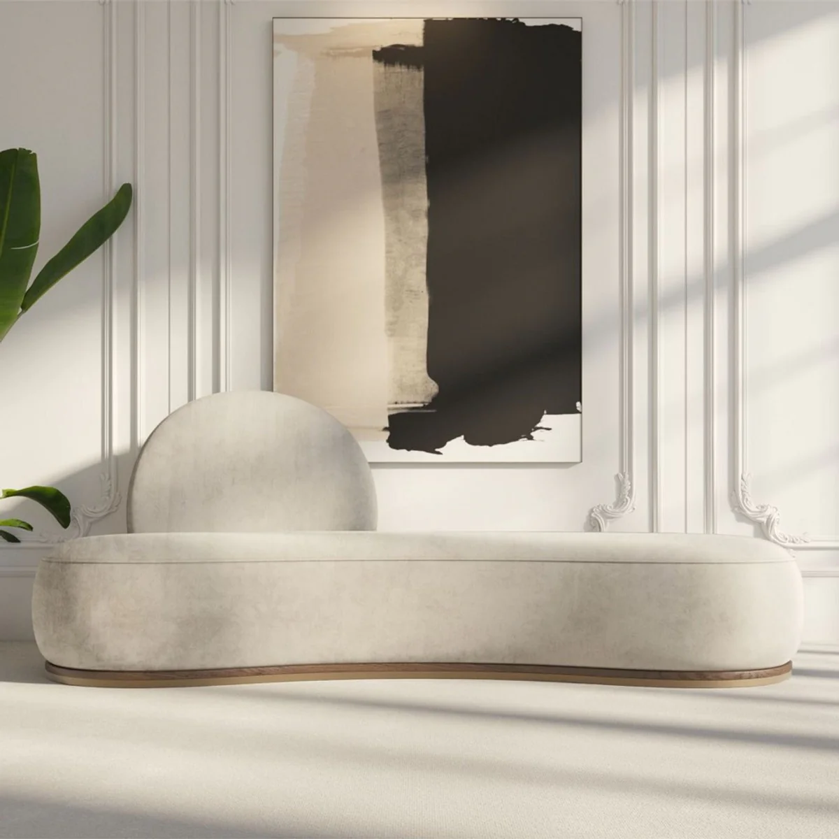 Luxus Samt Sofa Grau / Braun / Messing 230 x 100 x H. 86 cm - Gebogenes Wohnzimmer Sofa - Hotel Sofa - Wohnzimmer Möbel - Hotel Möbel - Luxus Möbel