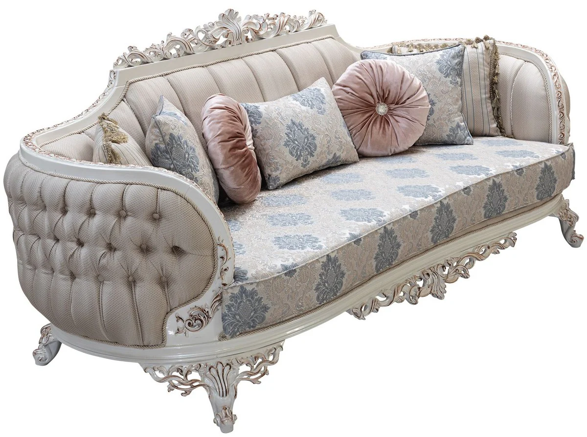 Luxus Barock Sofa Mehrfarbig / Creamweiß / Kupfer - Barockstil Wohnzimmer Sofa mit elegantem Muster - Luxus Wohnzimmer Möbel im Barockstil - Barock Einrichtung - Barock Möbel
