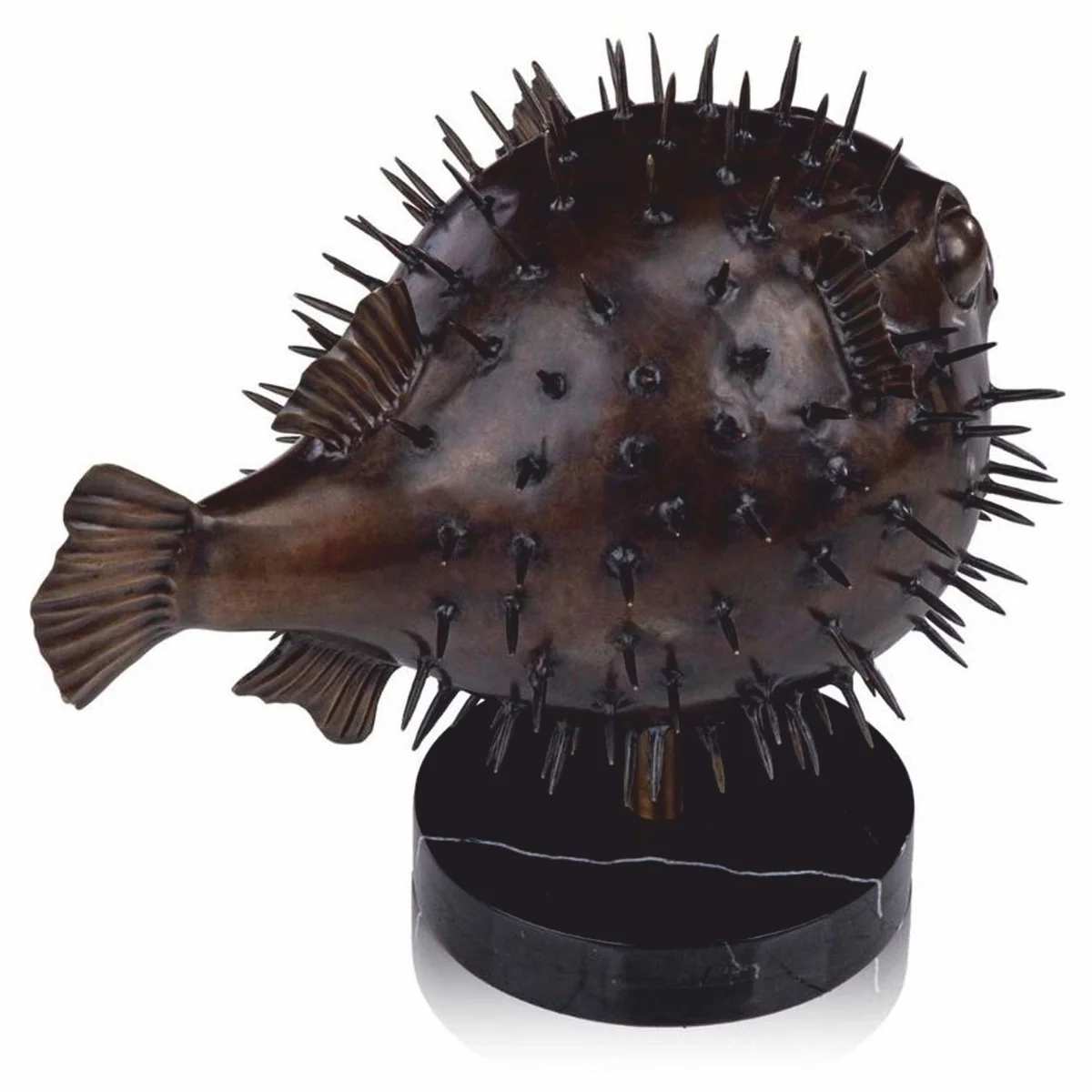 Luxus Bronze Figur Kugelfisch 36 cm - Deko Skulptur mit Marmorsockel