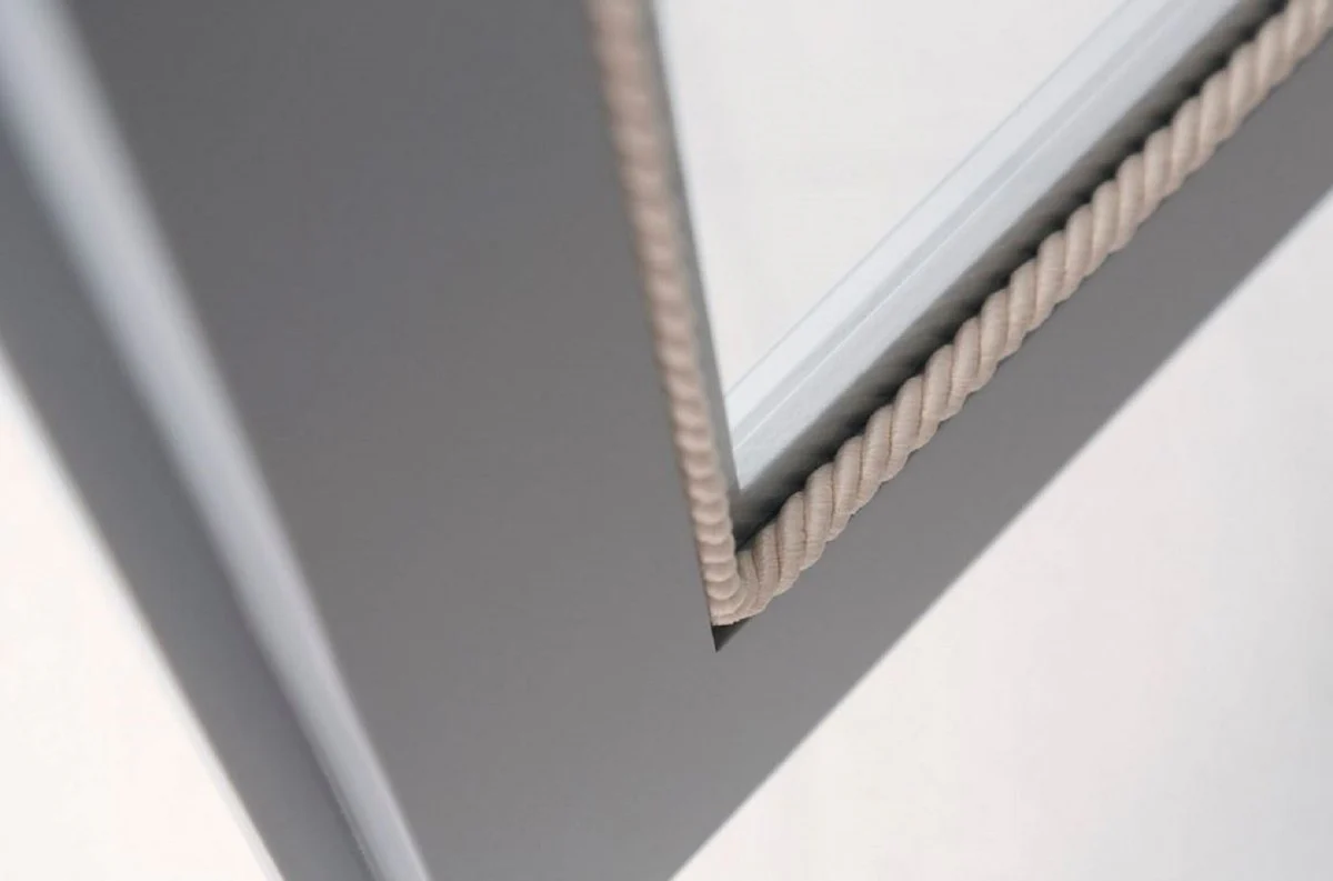 Luxus Bücherschrank mit 3 Türen und LED Beleuchtung Grau 200 x 45 x H. 230 cm - Massivholz Schrank - Wohnzimmerschrank - Regalschrank - Büroschrank - Luxus Möbel - Luxus Einrichtung