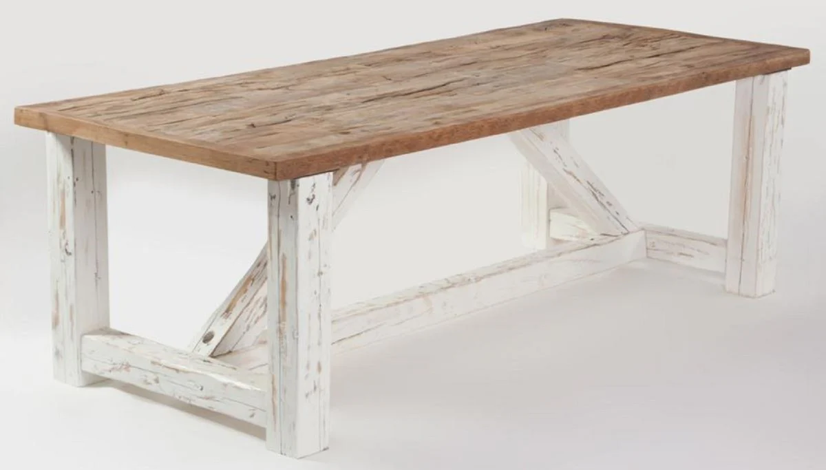 Landhausstil Esstisch Naturfarben / Weiß - Verschiedene Größen - Rechteckiger Rustikaler Massivholz Küchentisch - Landhausstil Esszimmer Möbel - Rustikale Esszimmer Möbel