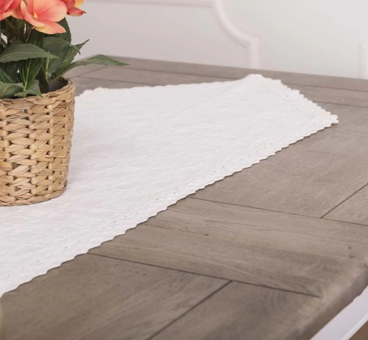 Landhausstil Esstisch Braun / Weiß 160-200 x 90 x H. 78 cm - Massivholz Küchentisch mit ausziehbarer Eichenholz Tischplatte