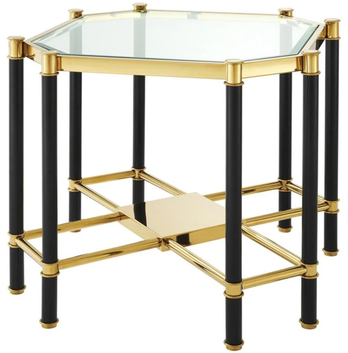 Luxus Beistelltisch mit Glasplatte Gold / Schwarz 72,5 x 72,5 x H. 55,5 cm - Wohnzimmermöbel