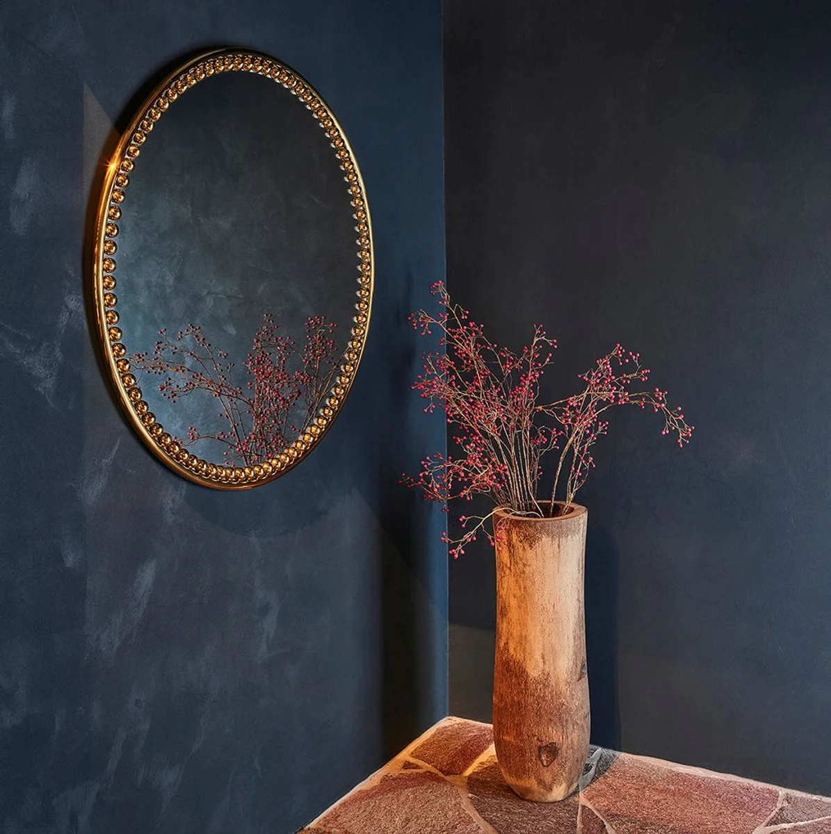 Luxus Wandspiegel Gold Ø 107 cm - Runder Wohnzimmer Spiegel mit Metallrahmen - Schlafzimmer Spiegel - Badezimmer Spiegel - Garderoben Spiegel - Luxus Kollektion