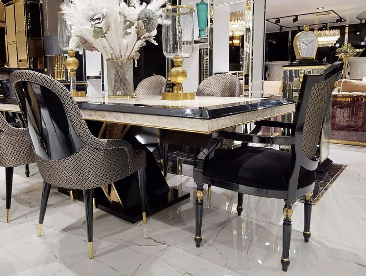 Luxus Art Deco Esszimmer Stuhl Set Schwarz / Gold - Küchen Stühle 6er Set - Luxus Art Deco Esszimmer Möbel