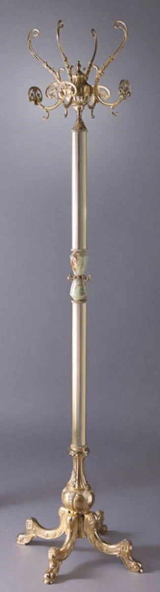 Luxus Barock Garderobenständer Gold / Silber / Grün 45 x 45 x H. 191 cm - Edler Messing Kleiderständer - Barock Hotel Garderoben Möbel