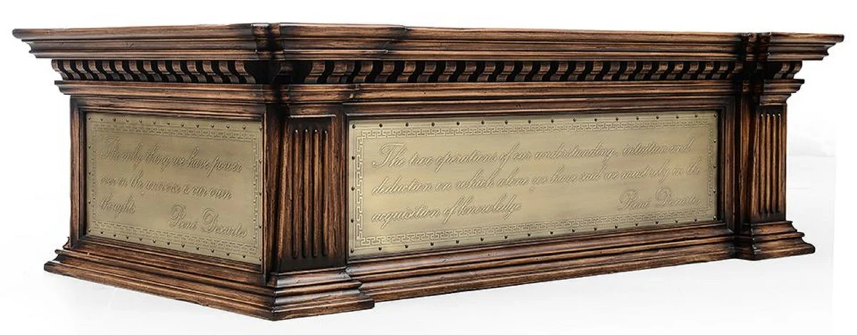 Luxus Vintage Stil Couchtisch Braun / Grün / Messing 156 x 89,5 x H. 48 cm - Rechteckiger Massivholz Wohnzimmertisch mit Schublade - Luxus Vintage Stil Wohnzimmer Möbel