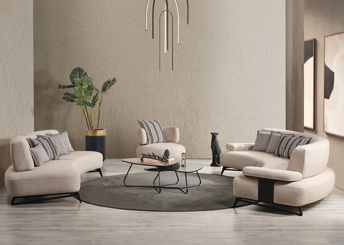 Luxus Sofa mit verstellbaren Rückenlehnen Beige / Schwarz 240 cm