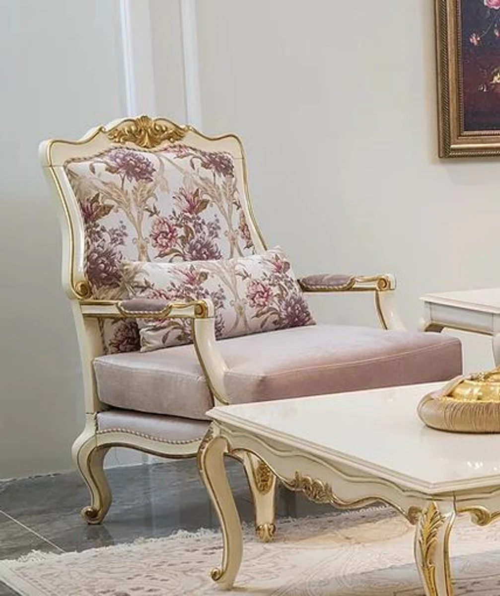 Luxus Barock Wohnzimmer Set Rosa / Weiß / Gold - 2 Barock Sofas & 2 Barock Sessel & 1 Barock Couchtisch - Wohnzimmer Möbel im Barockstil - Barock Möbel - Barock Einrichtung