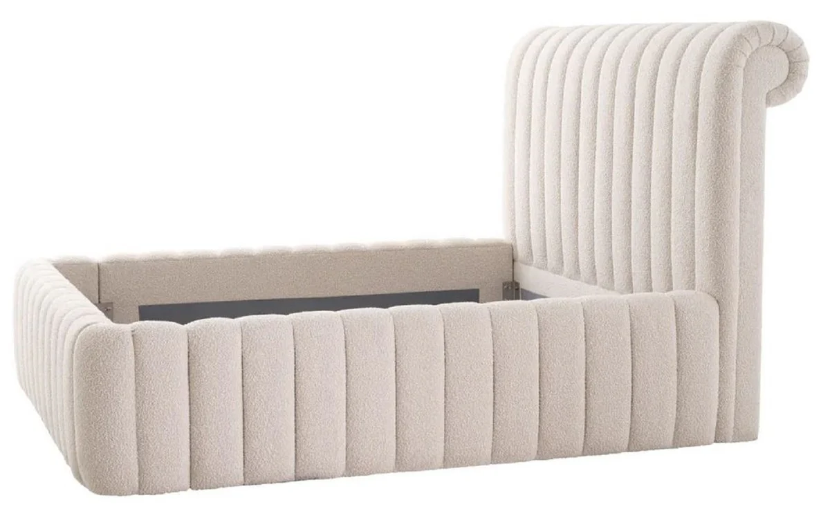 Luxus Doppelbett Creme 210 x 266 x H. 155 cm - Massivholz Bett mit Kopfteil - Schlafzimmer Möbel - Hotel Möbel - Luxus Möbel - Luxus Einrichtung