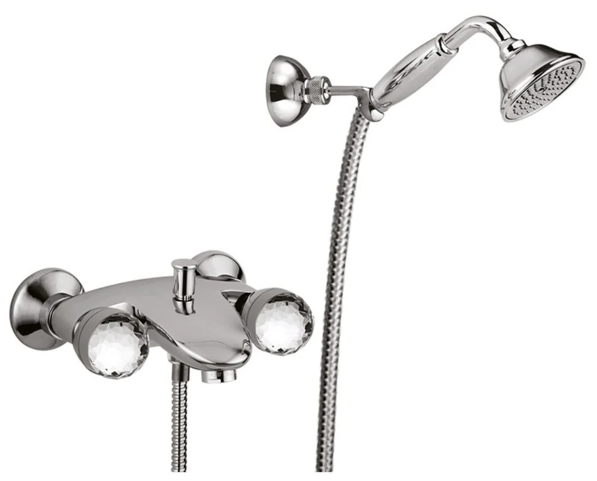 Luxus Badezimmer Duschgarnitur mit Swarovski Kristallglas Silber - Badewannen Dusch Armatur Brauseset