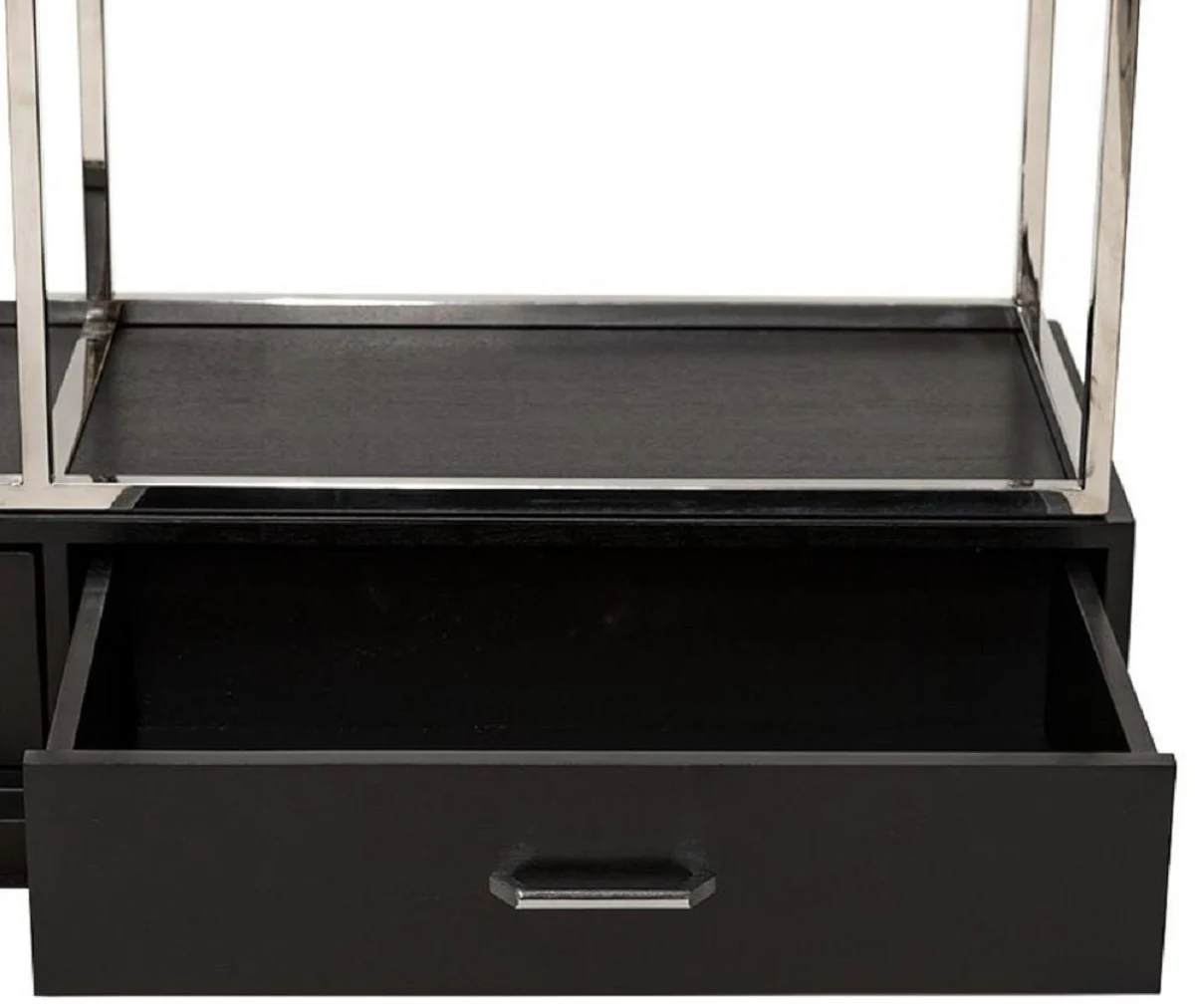 Regalschrank mit Leiter Silber / Schwarz 220 x 45 x H. 240 cm - Bücherschrank - Wohnzimmer Schrank - Büro Schrank - Wohnzimmer Möbel - Büro Möbel - Luxus Möbel