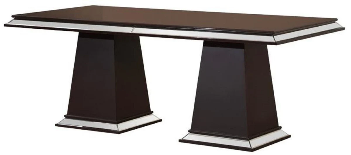 Luxus Esstisch Dunkelbraun 200 x 100 x H. 79 cm - Verspiegelter Massivholz Küchentisch - Esszimmer Möbel - Luxus Möbel - Luxus Einrichtung
