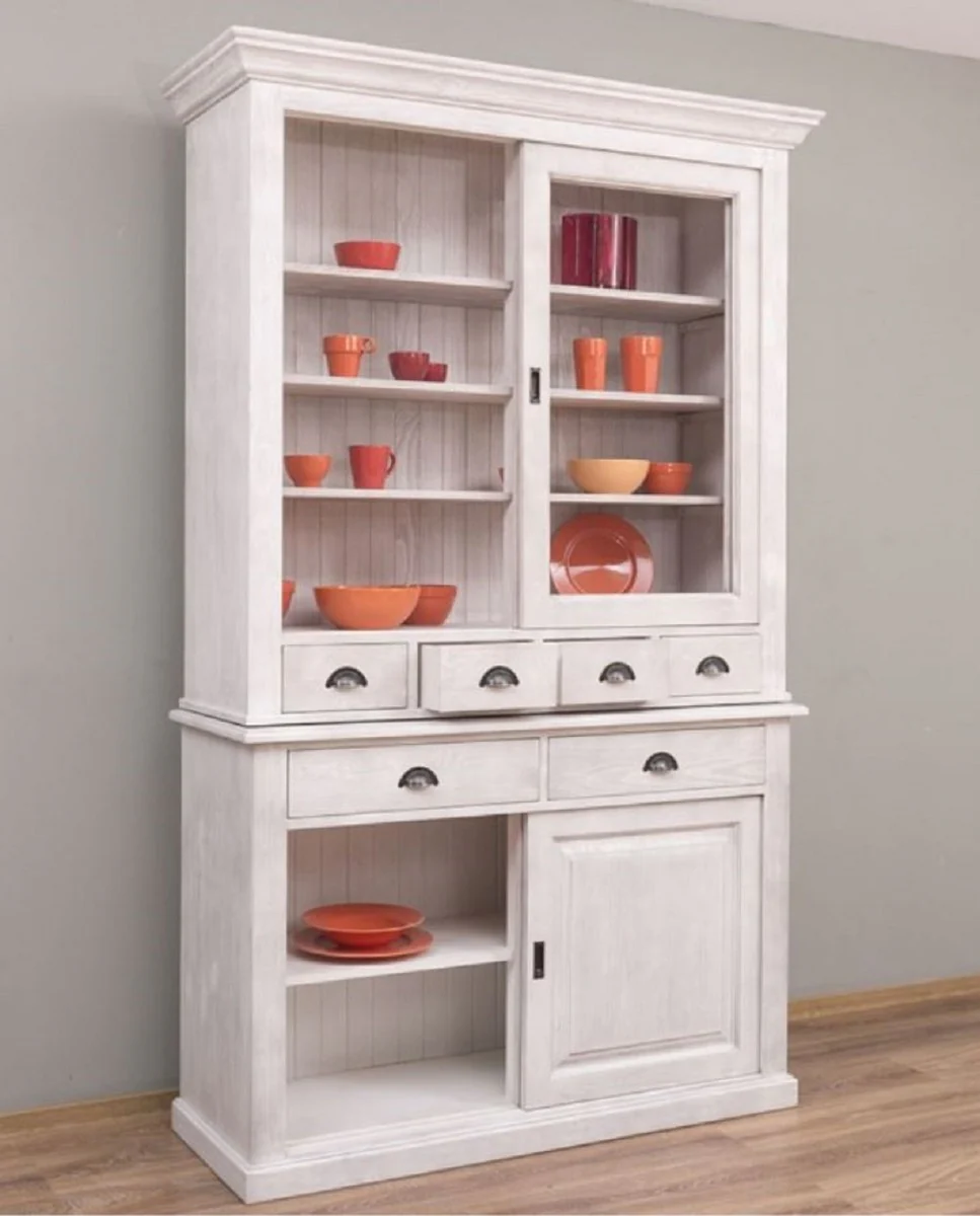 Landhausstil Esszimmerschrank Hellgrau 142 x 48 x H. 225 cm - Massivholz Küchenschrank - Landhausstil Esszimmer Möbel