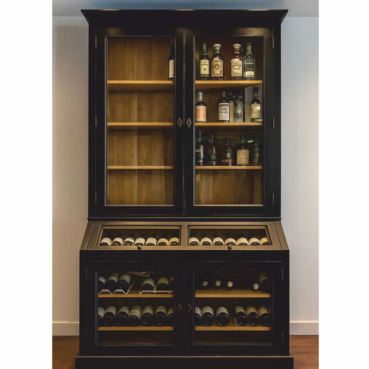 Landhausstil Weinschrank Schwarz / Naturfarben 120 cm - Landhausstil Bar Möbel