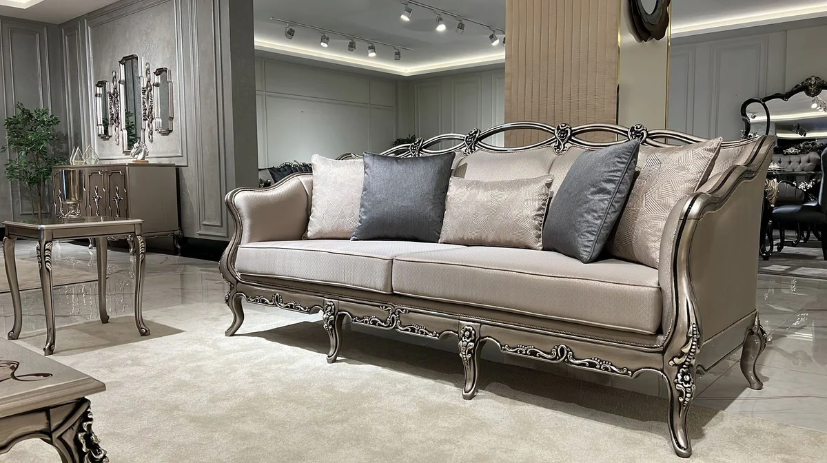 Luxus Barock Beistelltisch Silber - Quadratischer Massivholz Tisch im Barockstil - Luxus Wohnzimmer Möbel im Barockstil - Barock Möbel - Edel & Prunkvoll