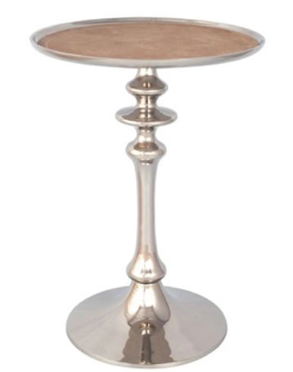 Designer Beistelltisch Silber / Braun Ø 40 x H. 58 cm - Luxus Wohnzimmermöbel