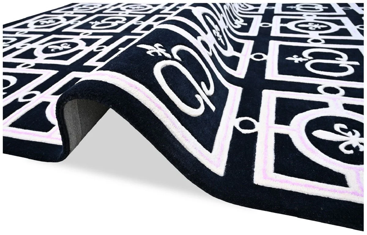 Luxus Barock Teppich Schwarz / Weiß / Lila 200 x 300 cm - Barock Interior