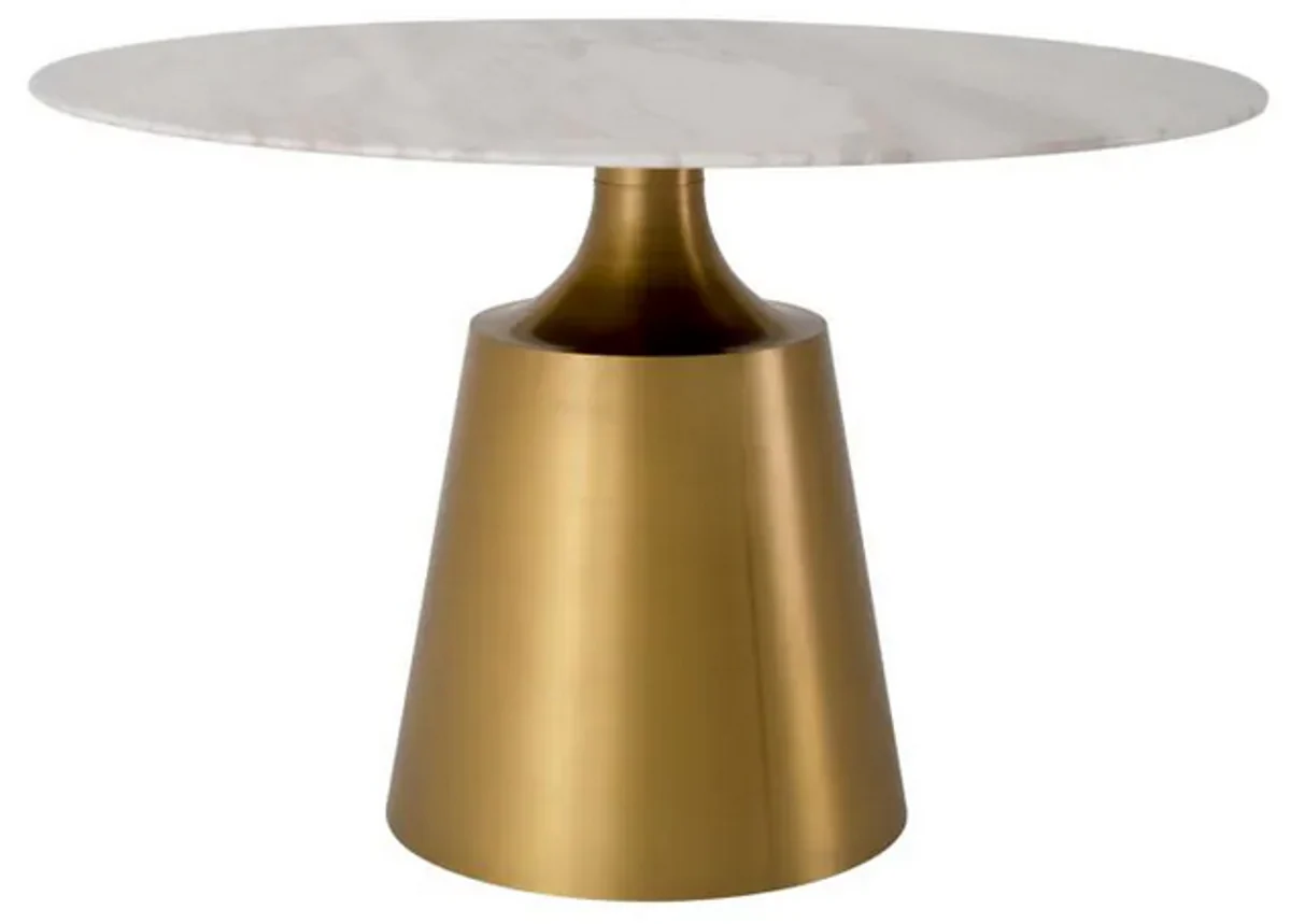 Luxus Esstisch Weiß / Messingfarbig Ø 120 x H. 77 cm - Runder Marmor Küchentisch - Luxus Esszimmer Möbel