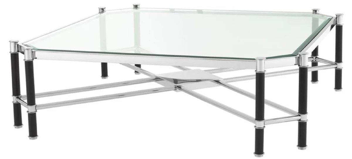 Luxus Couchtisch Silber / Schwarz 115 x 115 x H. 35 cm - Luxus Wohnzimmermöbel