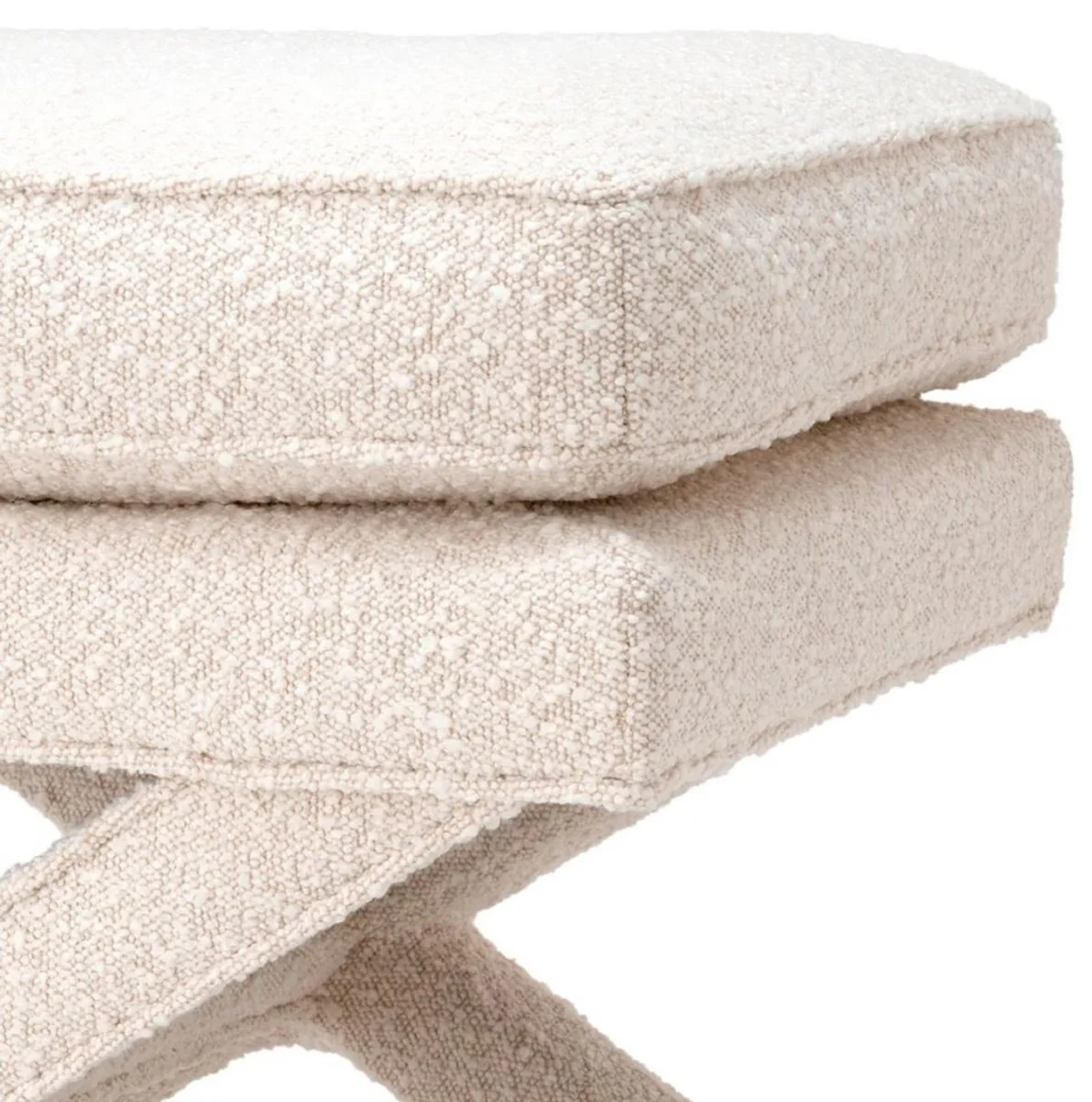 Luxus Hocker Creme - Rechteckiger Sitzhocker - Kreuzhocker - Luxus Möbel