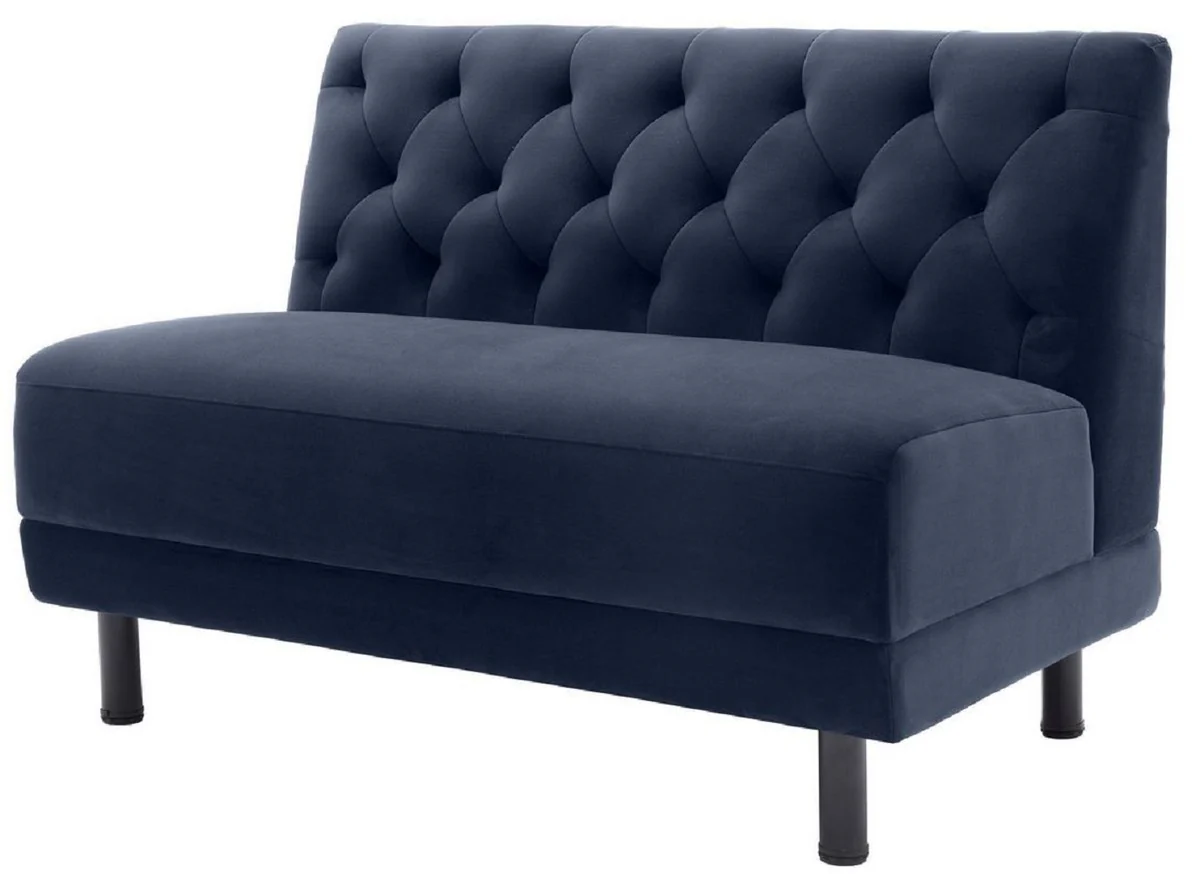 Luxus Chesterfield Couch Mitternachtsblau / Schwarz 121 x 75 x H. 85 cm - Wohnzimmer Sofa mit edlem Samtstoff - Luxus Kollektion