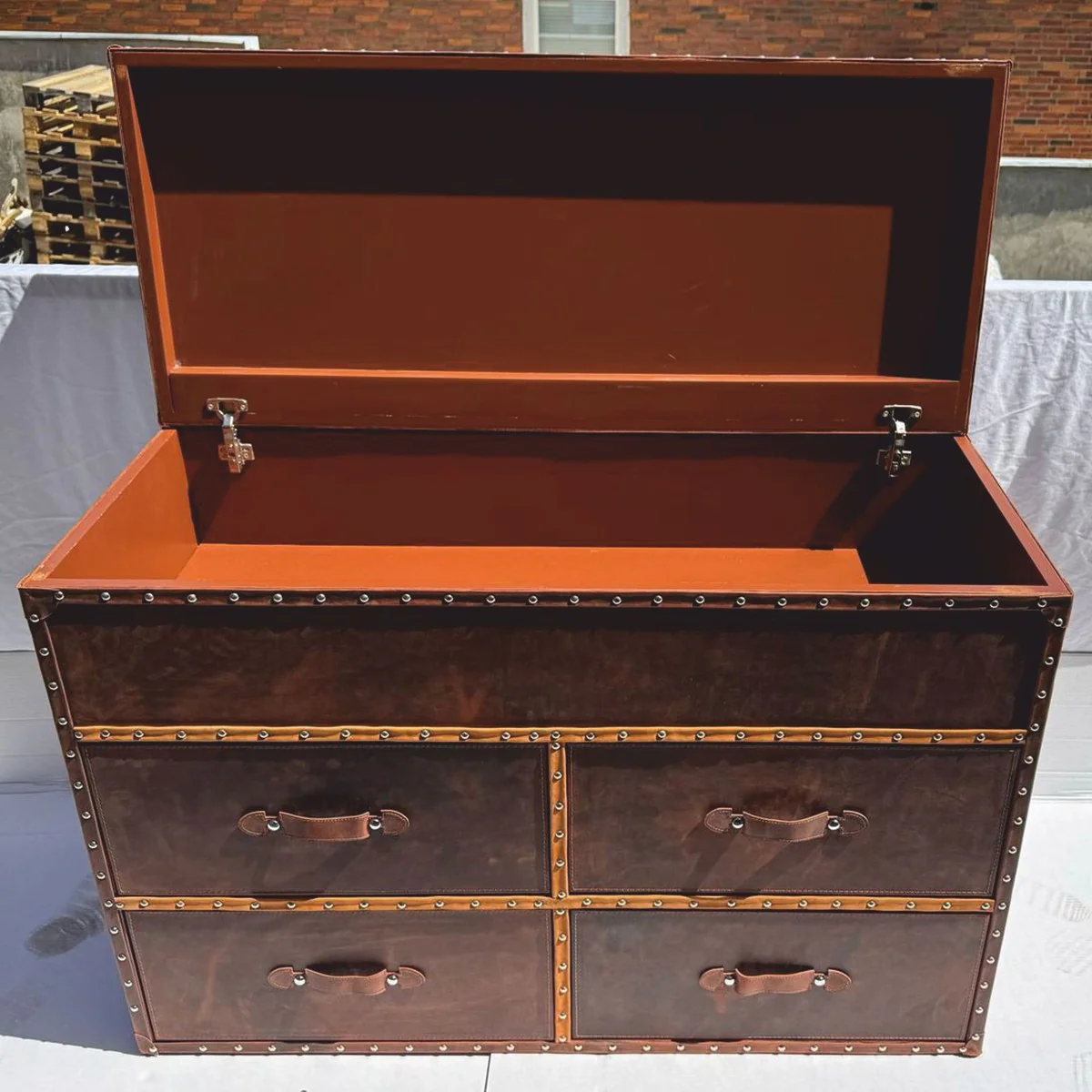 Luxury Art Deco Chest of Drawers / Chest Brown 125 cm - Leather Furniture