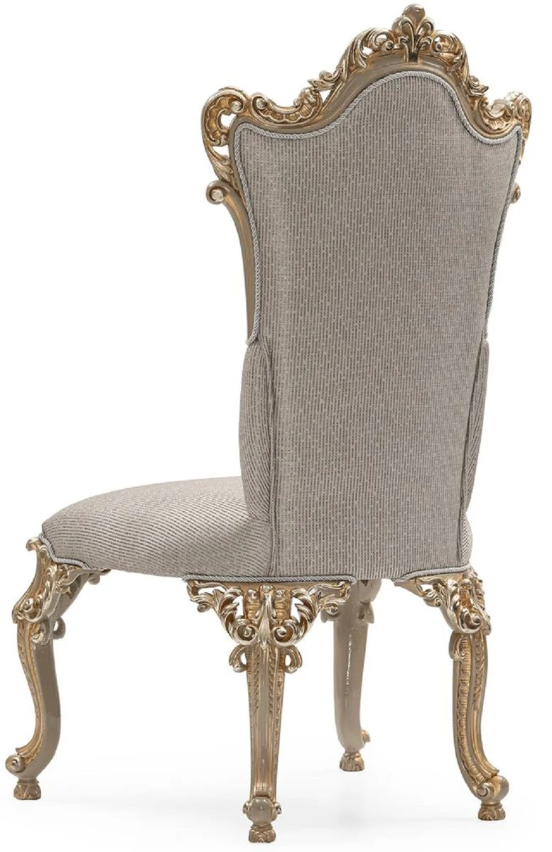 Luxus Barock Esszimmer Stuhl 4er Set Silber / Grau / Gold - Prunkvolle Barockstil Küchen Stühle - Luxus Esszimmer Möbel im Barockstil - Barock Esszimmer Möbel - Barockstil Möbel