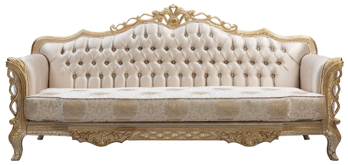 Luxus Barock Wohnzimmer Sofa Weiß / Antik Gold 230 cm - Barock Wohnzimmer Möbel