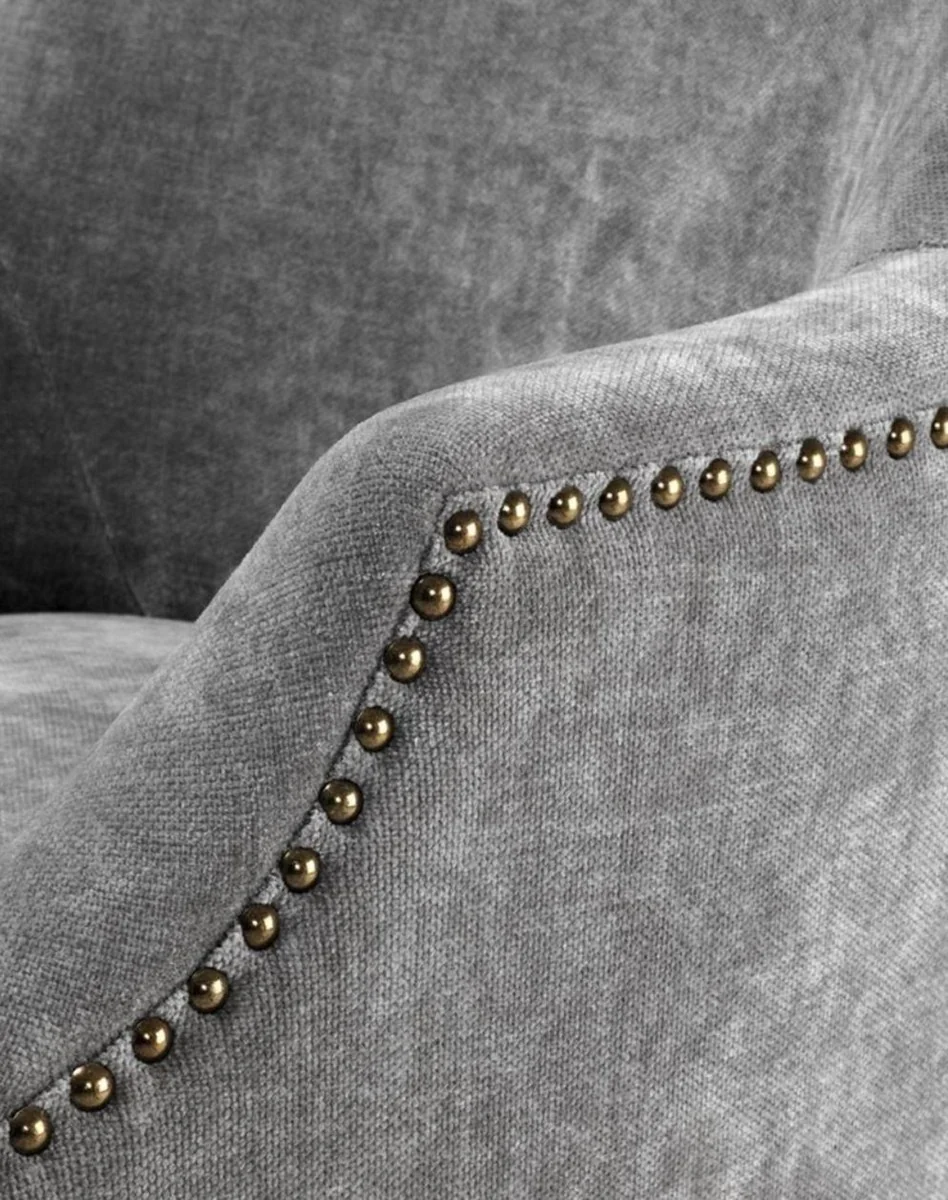 Luxus Esszimmerstuhl mit Armlehnen Grau / Schwarz / Antik Messingfarben 60 x 71 x H. 92 cm - Esszimmermöbel