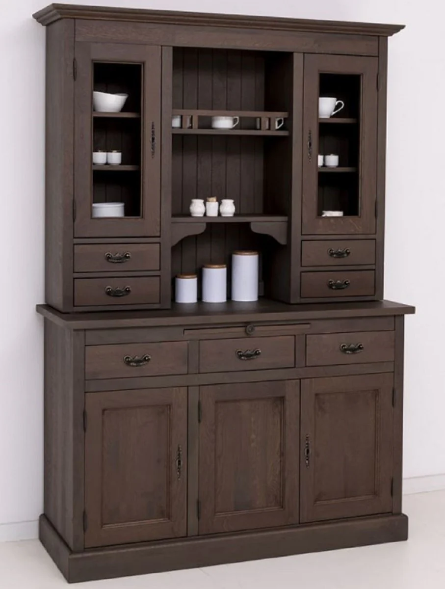 Landhausstil Esszimmerschrank Dunkelbraun 138 x 50 x H. 197 cm - Massivholz Küchenschrank - Esszimmer Möbel im Landhausstil - Landhausstil Esszimmer Einrichtung