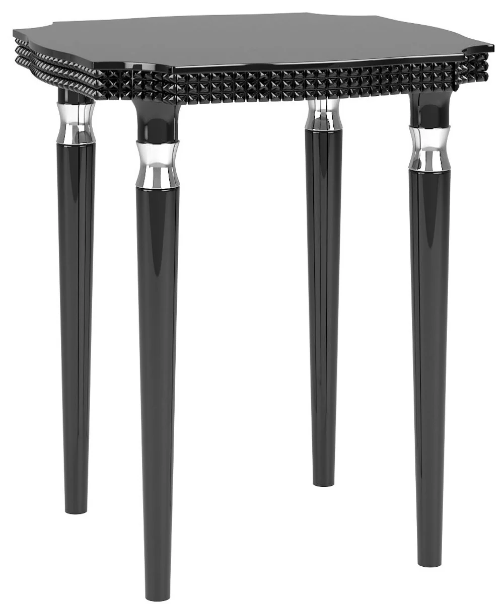 Luxus Art Deco Beistelltisch Schwarz / Silber 52 x 52 x H. 65 cm - Edler Massivholz Tisch - Art Deco Wohnzimmer Möbel