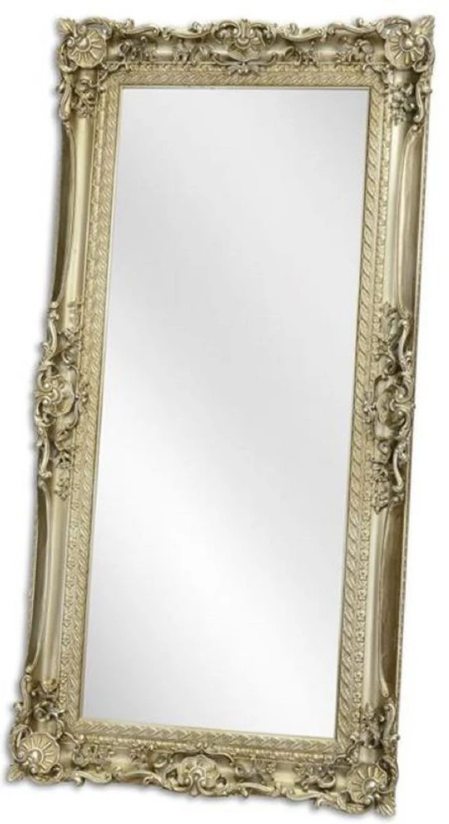Barock Spiegel Silber 88 x H. 178 cm - Garderoben Spiegel - Wohnzimmer Spiegel - Prunkvoller Wandspiegel im Barockstil