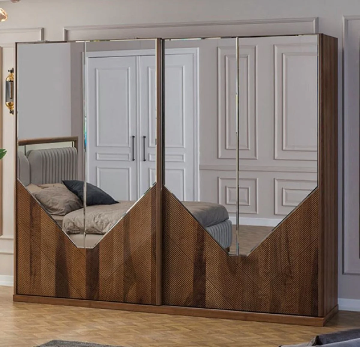 Luxus Schlafzimmerschrank Braun 260 x 68 x H. 220 cm - Moderner Massivholz Kleiderschrank mit 2 Schiebetüren - Luxus Schlafzimmer Möbel