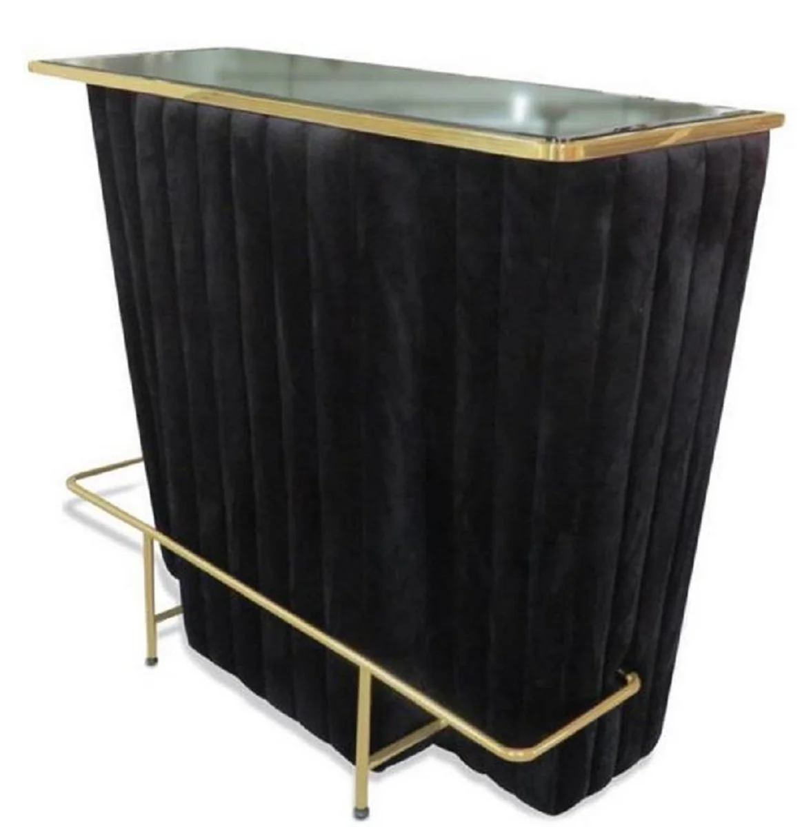 Luxus Bartresen Schwarz / Gold 120 x 48 x H. 105 cm - Theke mit Glassplatte und Fußablage - Barschrank - Barmöbel - Luxus Qualität