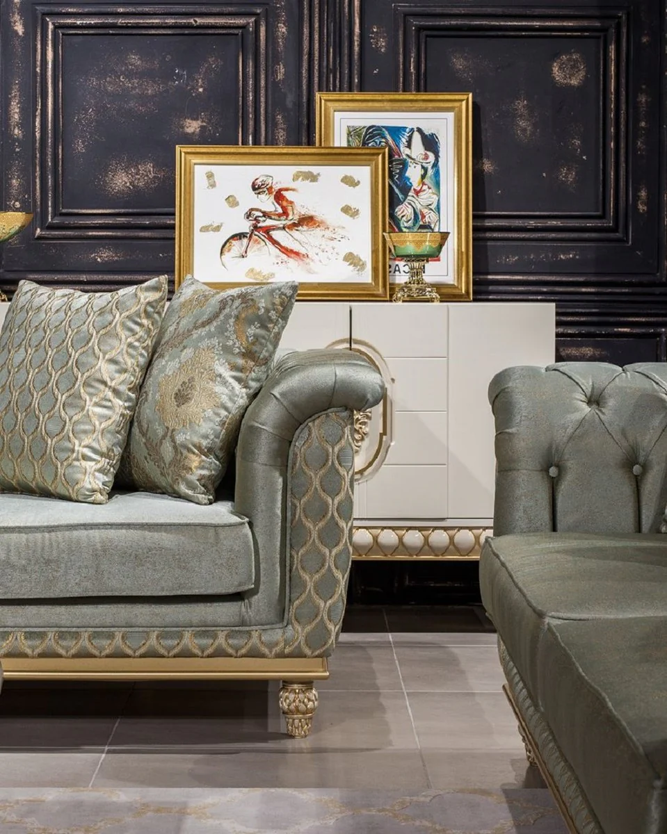Luxus Barock Sofa Türkis / Gold - Handgefertigtes Wohnzimmer Sofa im Barockstil - Barock Wohnzimmer Möbel - Edel & Prunkvoll
