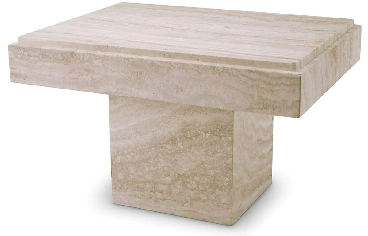 Luxus Travertin Beistelltisch Beige 65 x 50,5 x H. 40,5 cm - Naturstein Beistelltisch - Wohnzimmer Möbel - Hotel Möbel - Travertin Möbel - Luxus Möbel - Luxus Einrichtung