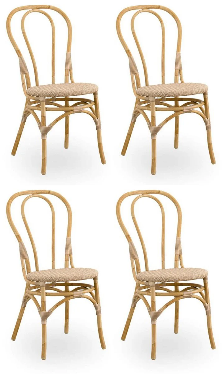 Luxus Gartenstuhl 4er Set Naturfarben 45 x 56 x H. 88 cm - Moderne Rattan Garten & Terrassen Möbel - Luxus Qualität