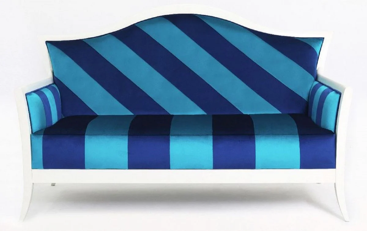 Luxus Art Deco Sofa mit Streifen Hellblau / Blau / Weiß - Gestreiftes Wohnzimmer Sofa - Wohnzimmer Möbel - Art Deco Möbel - Luxus Möbel - Art Deco Einrichtung - Luxus Einrichtung
