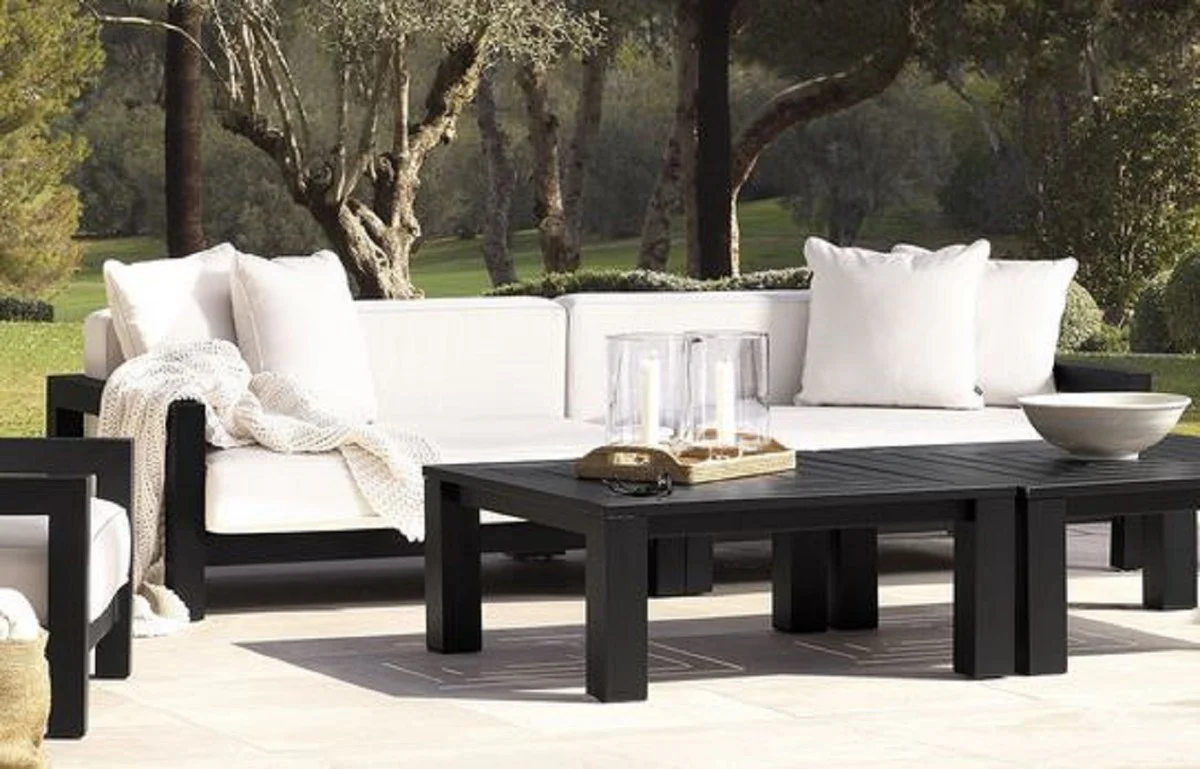 Luxus Gartensofa Schwarz / Weiß 273,5 x 100 x H. 72 cm - Wetterbeständiges Garten Terrassen Sofa mit Kissen - Hotel Möbel - Luxus Qualität