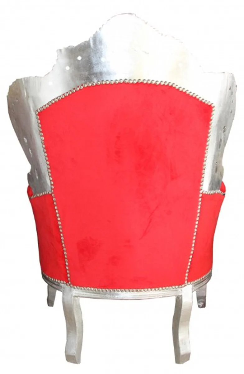 Barock Sessel King Rot / Silber 85 x 85 x H. 120 cm - Antik Stil Möbel