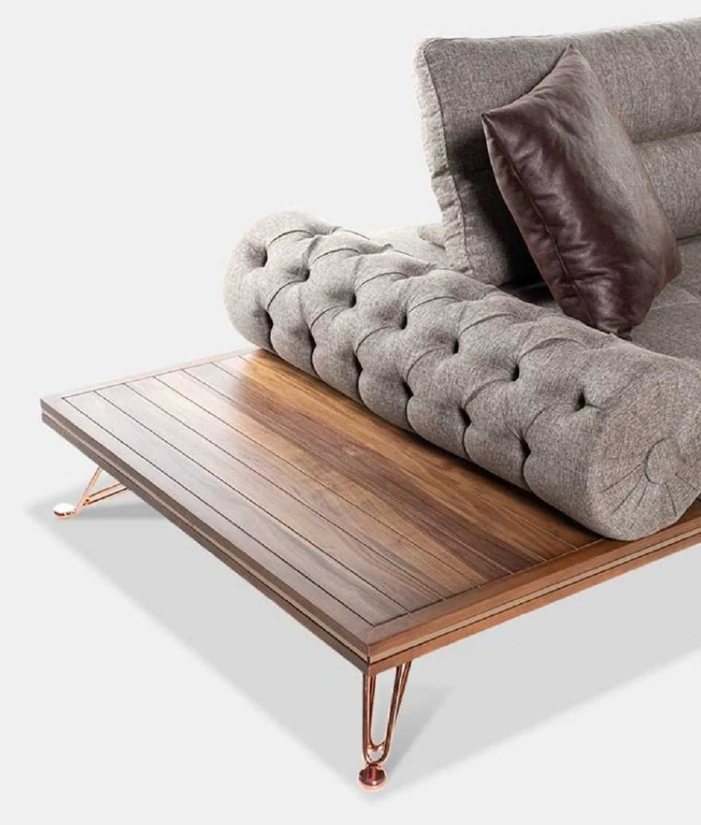 Luxus Sofa Grau / Braun / Kupfer 270 x 100 x H. 65 cm - Wohnzimmer Sofa mit verstellbaren Rückenlehnen - Wohnzimmer Möbel - Hotel Möbel - Luxus Möbel