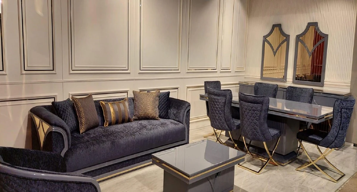 Luxus Art Deco Sofa Lila / Grau / Gold - Wohnzimmer Sofa - Hotel Sofa - Luxus Art Deco Wohnzimmer & Hotel Möbel